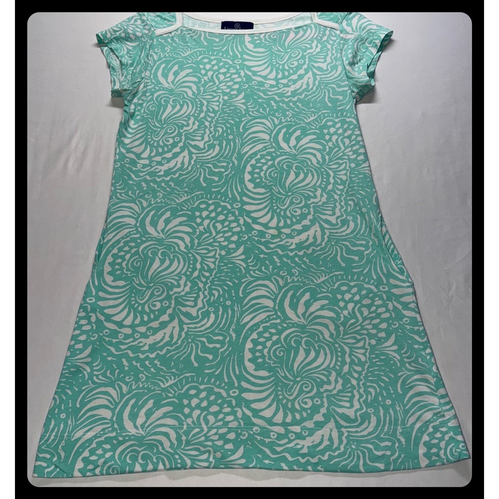 Lauren James Skylar T-Shirt Dress Women Small Teal White Paisley Preppy Mini